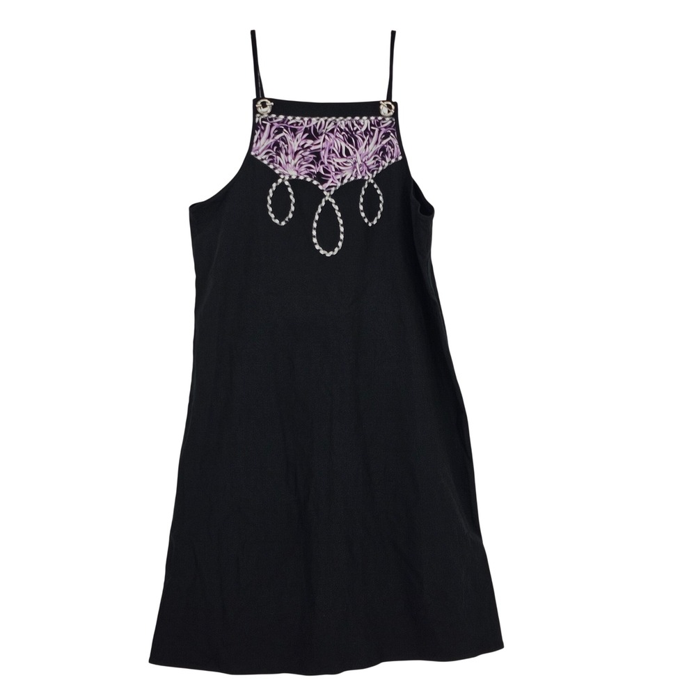 Koos‎ of Course Linen Blend Jumper Dress 1X Black Purple Silk Applique Lagenlook